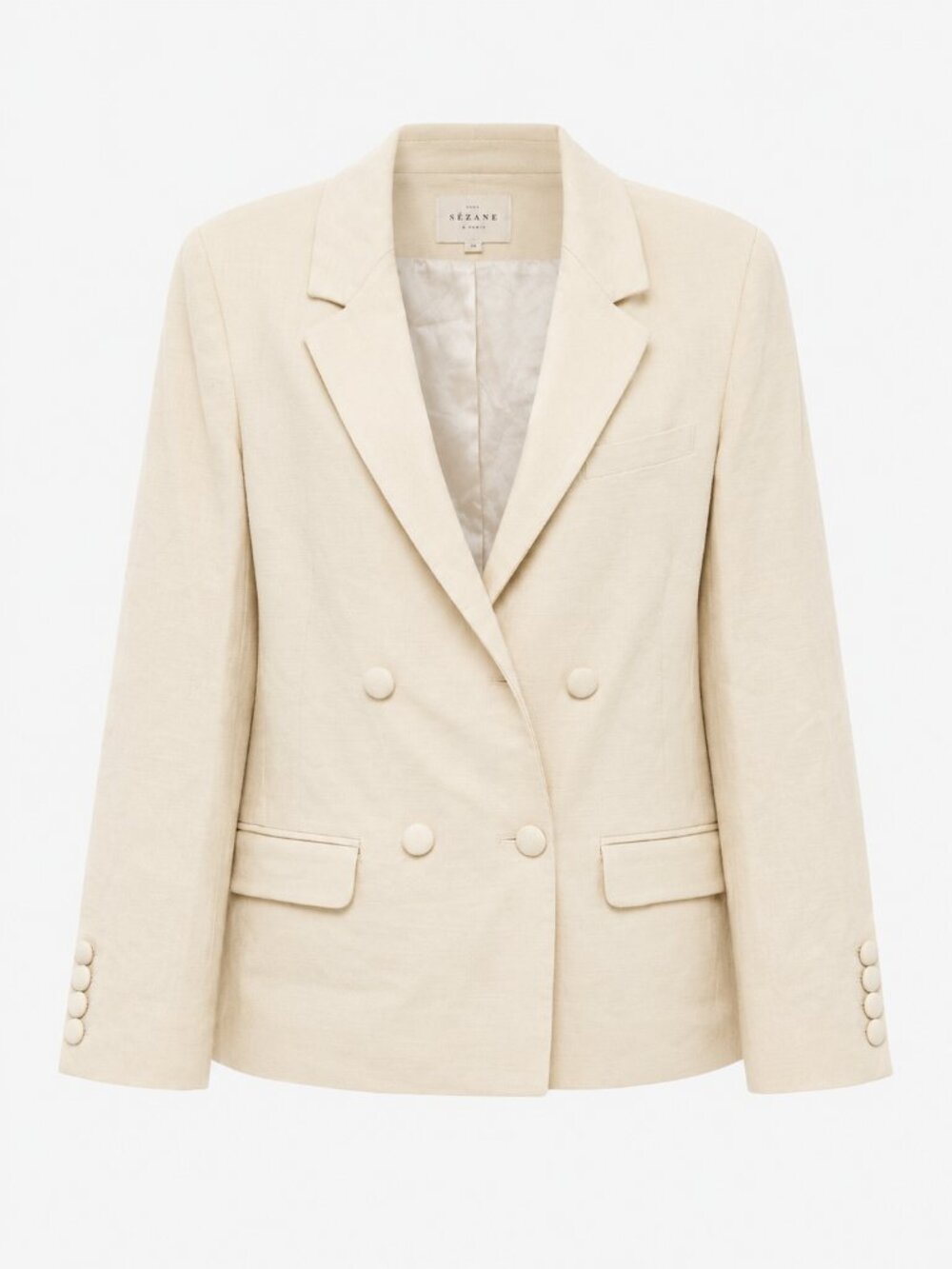 SEZANE Double Breasted Linen Blend Blazer